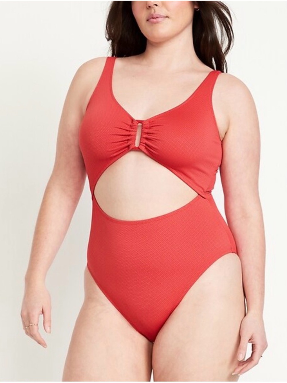 Old Navy Textured Bright Coral One Piece Swimsuit with Front Cut Out Size 3X